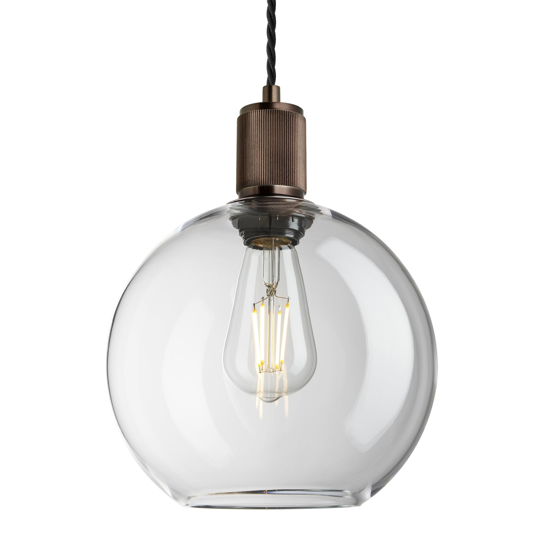 Ribbed Glass Globe Pendant Light - 9 Inch - Clear