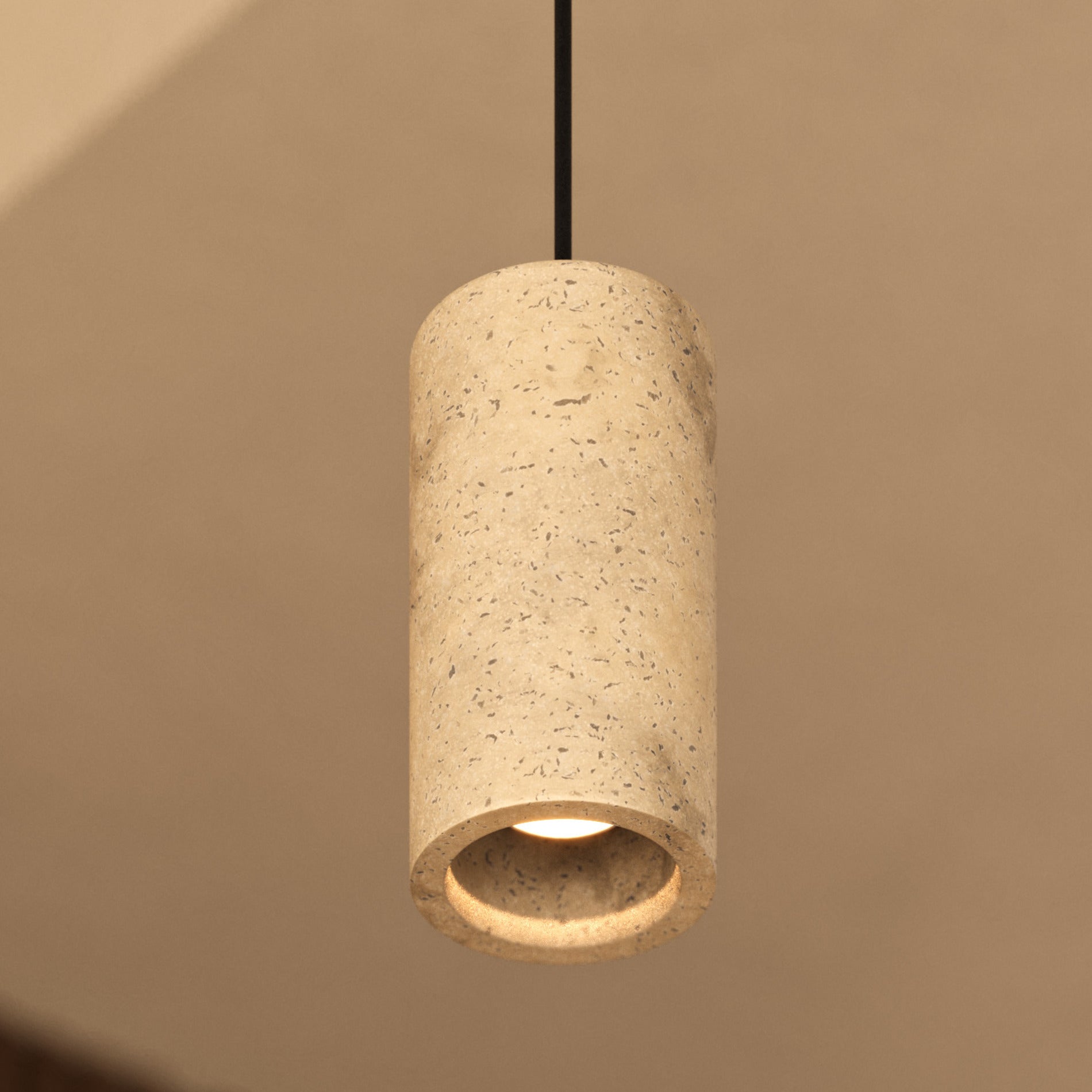 Travertine Cylinder Pendant Light - 4 inch - Natural